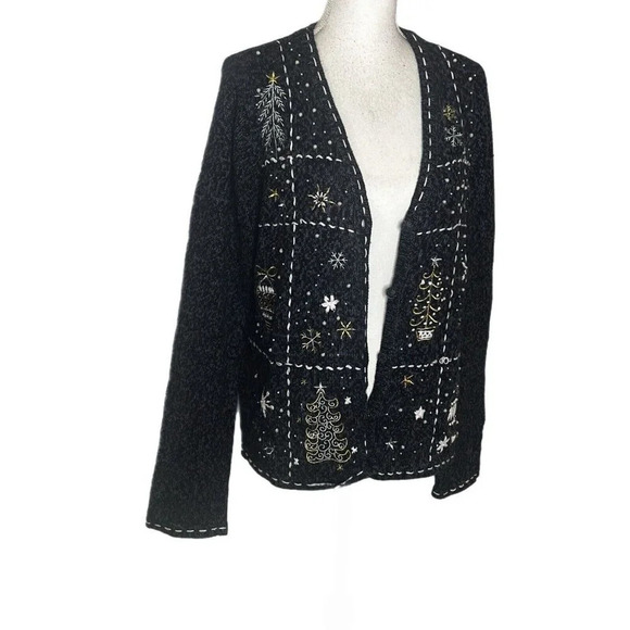 REFERENCE POINT NEW YORK BLACK & Blue HOLIDAY XMAS SWEATER CARDIGAN SIZE LARGE - Picture 2 of 8